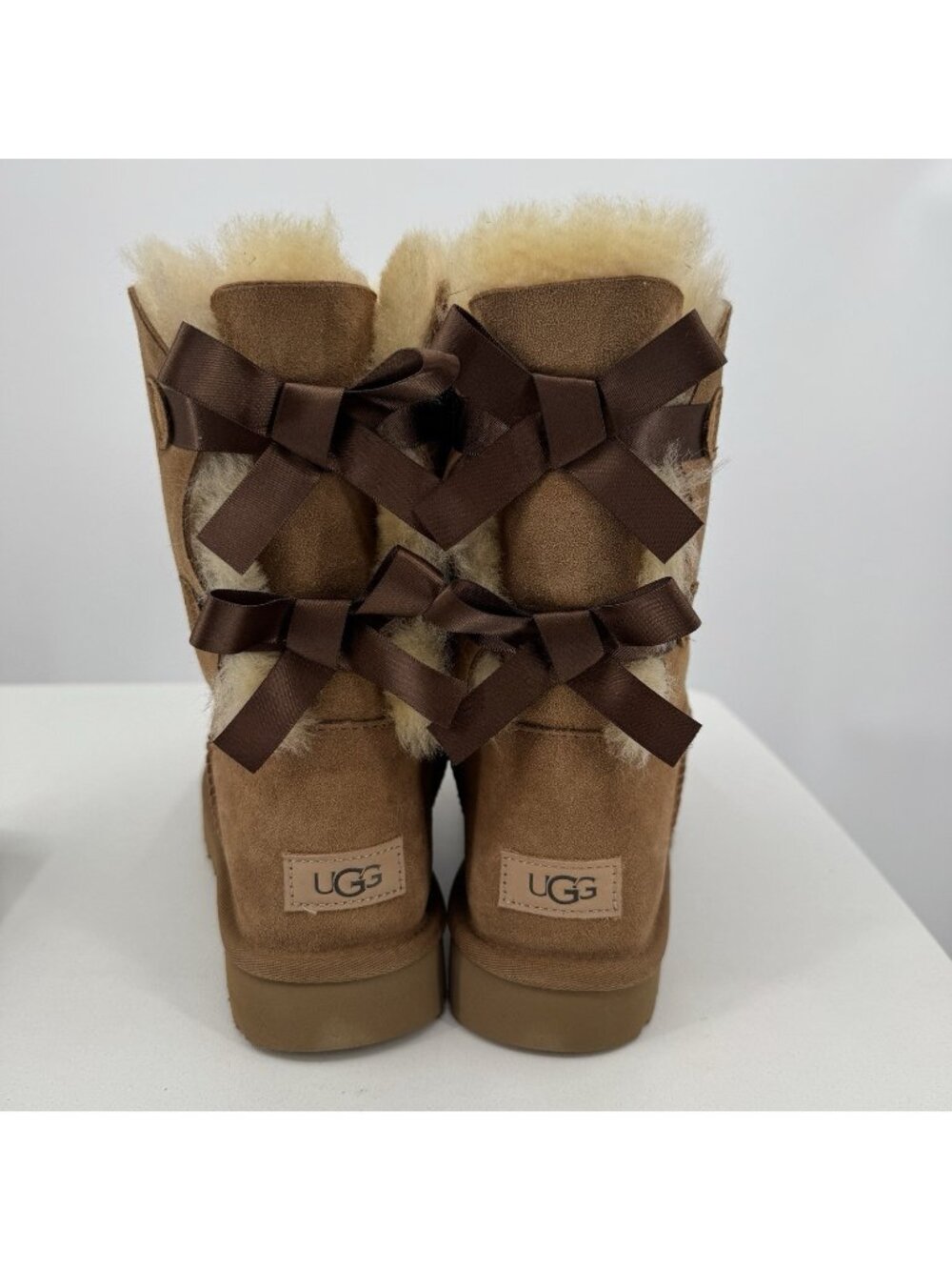 UGG Classic Bailey Bow 2 Boots in Chestnut size 10 Women's Wool-Lined NEW